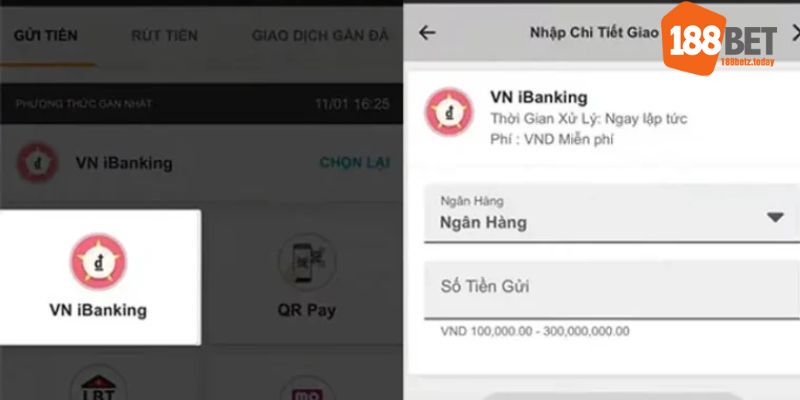 Chuyển tiền siêu tốc qua VN iBanking vào tài khoản nhà cái